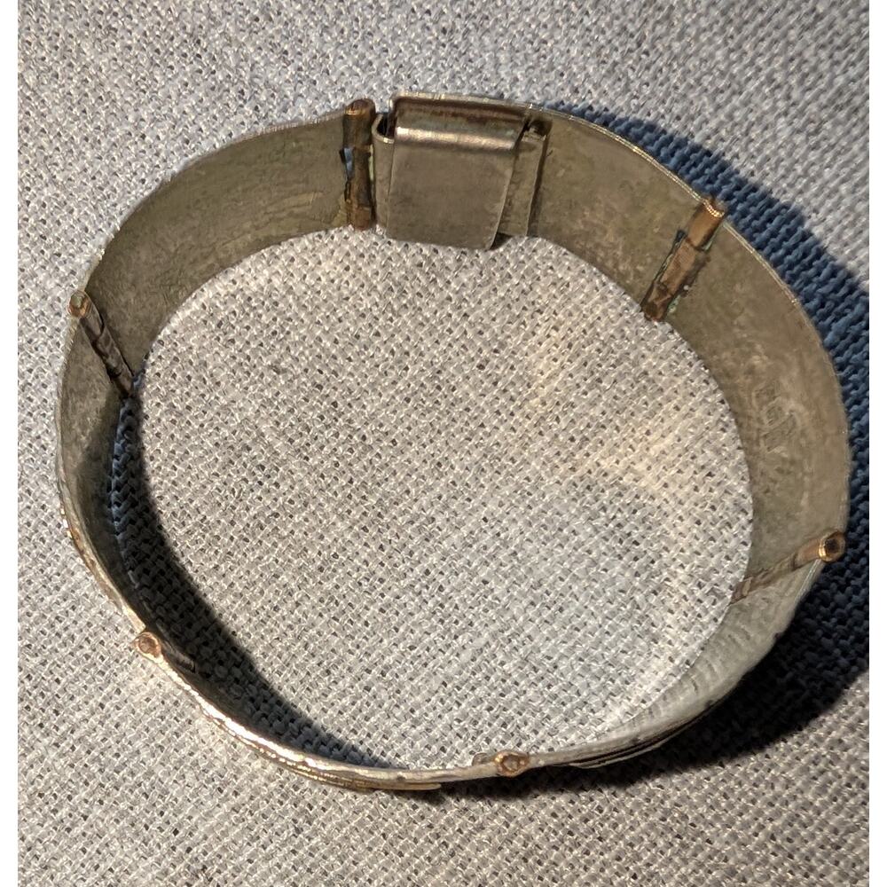 Taxco Sterling Silver Panel Bracelet Mixed Metal Embossed Mexican Artisan 7.5 in - Picture 10 of 14